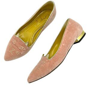 Charlotte Olympia Mid Century Kitty Cat Pink Velvet Pointed Flat EU 36 US 5.5-6